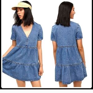 H&M Blue Tiered Ruffled Puff Sleeve Sundress